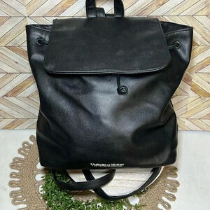 Victoria Secret Faux Leather Drawstring Backpack Black Roomy Travel Everyday Bag
